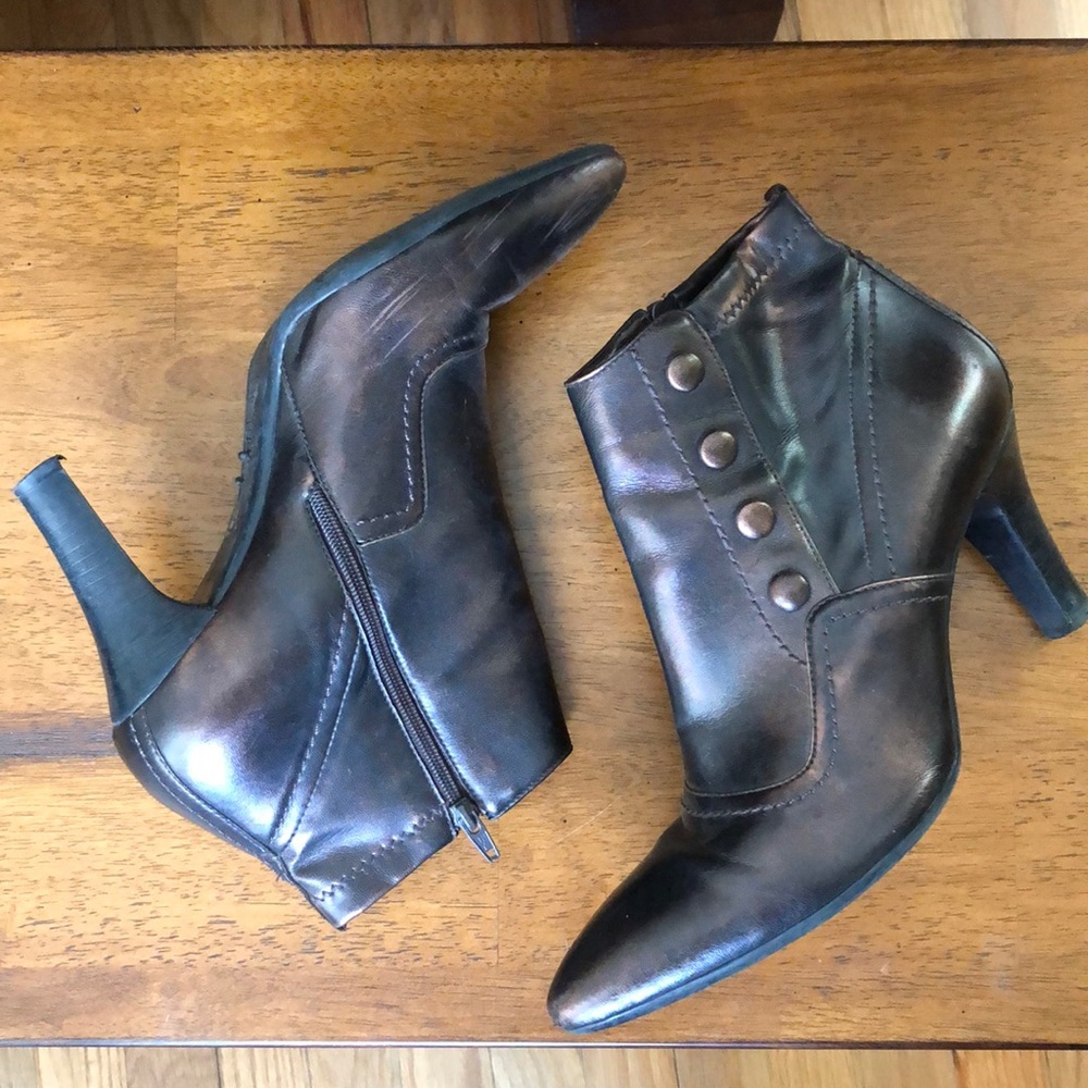 Franco Sarto metallic bronze pointed ankle booties